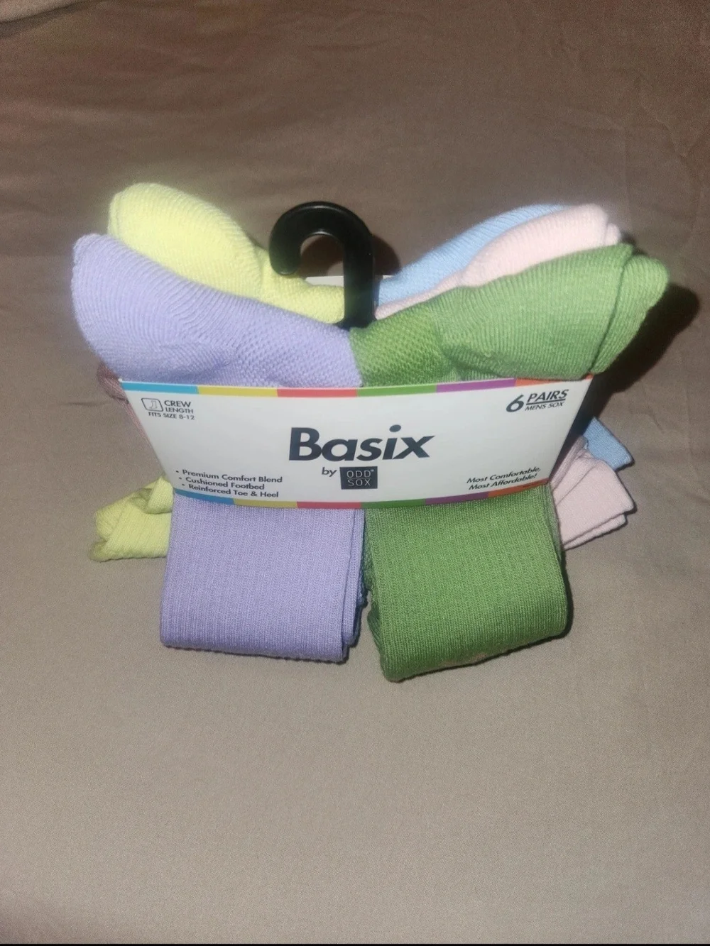 Basix By Oddsox Crew Socks - 6 Pairs Pastel Size Mens 8-12 Women 9-13